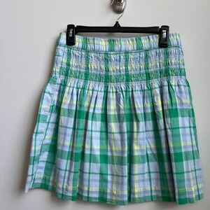Smocked Waist Green Plaid Circle Skirt